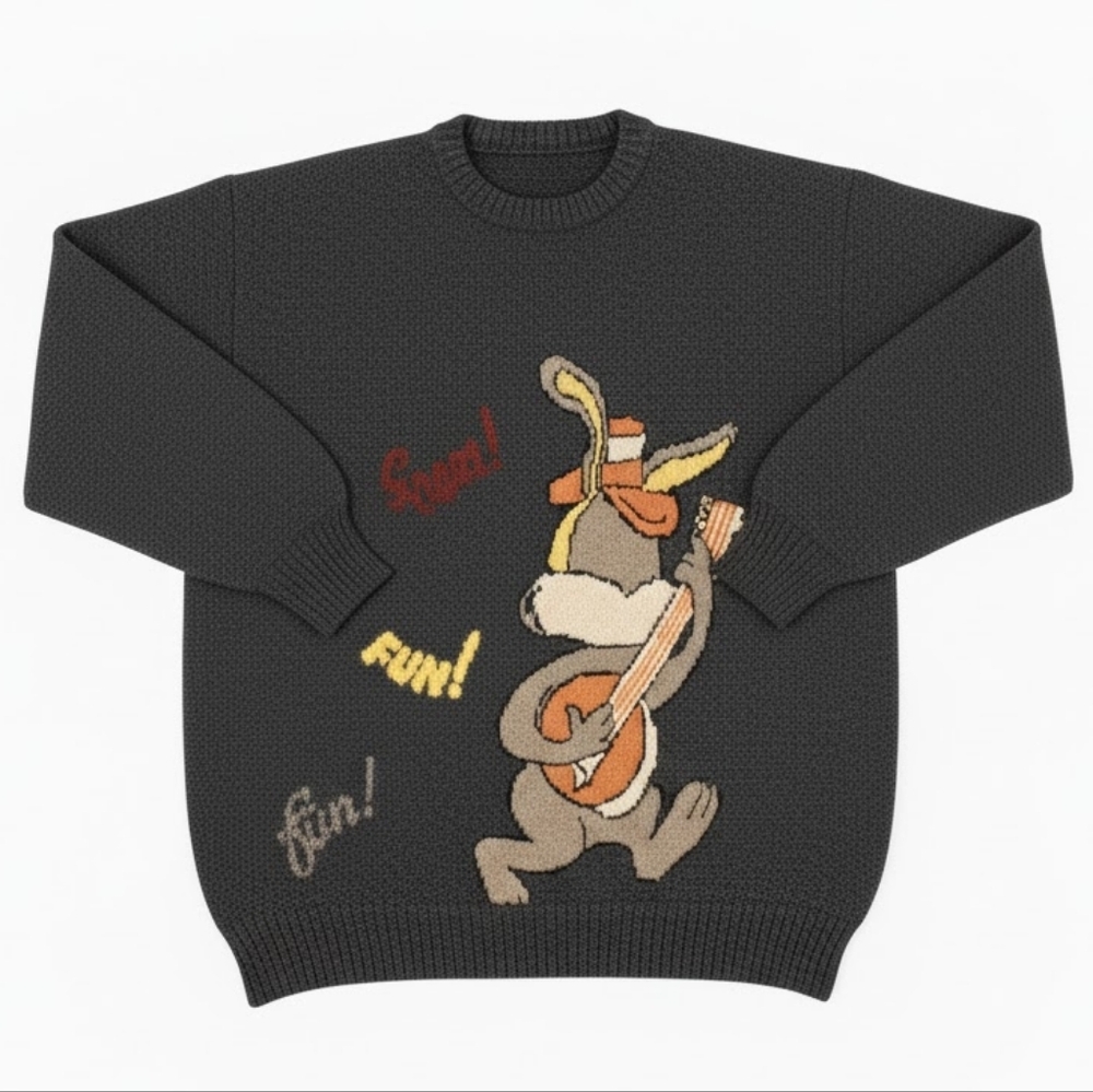 Vintage A. Alexander Cashmere Wool Blend Knit Sweater 90s Novelty Kitsch Rabbit